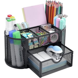 Organisateur de bureau et accessoires, Bureau Organisateur Porte-crayon pour bureau, Bureau des fournitures Organisateur (Noir)