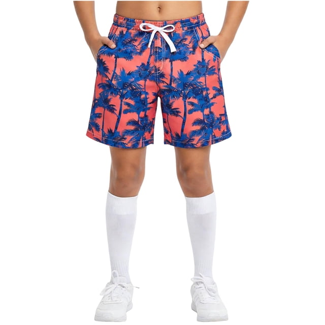 Boys Swim Trunks For Kids 5 in Inseam Quick-Dry Beach Shorts with Drawstring Waist, Printed Surfing Board Shorts for Pool and Vacation