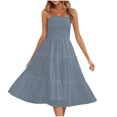 thumbnail image 1 of Birdeem Woman Summer Solid Color Fold Hemline Skirt Sling Dress, 1 of 5