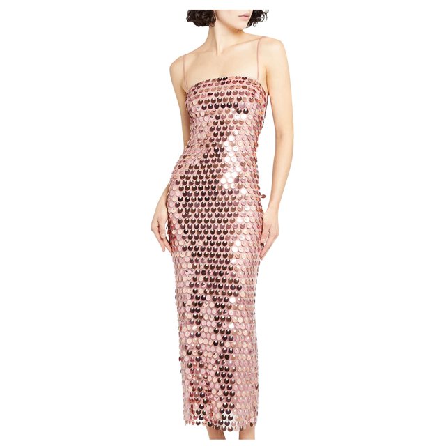 Dvkptbk Robe Cocktai de Fête pour Femmes à Bretelles Spaghetti, Robe Midi de Boîte de Nuit à Paillettes, Robe Tube Sans Manches à Taille Haute, Robe Moulante de Fête à Paillettes Scintillantes