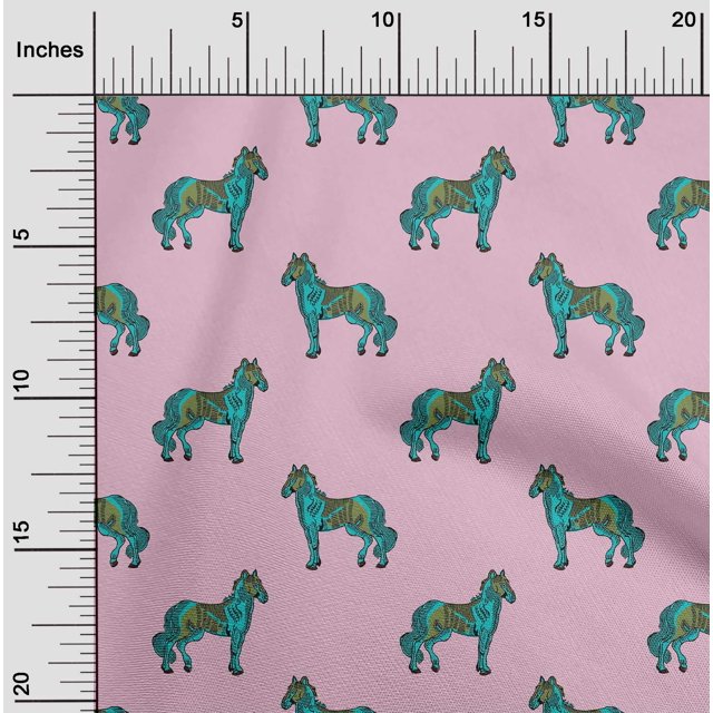 oneOone Viscose Chiffon Fabric Horse Block Printed Craft Fabric BTY 42 Inch Wide