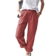 thumbnail image 4 of Mikilon Women Casual Solid Color Pockets Elastic Waist Comfortable Straight Pants, 4 of 5