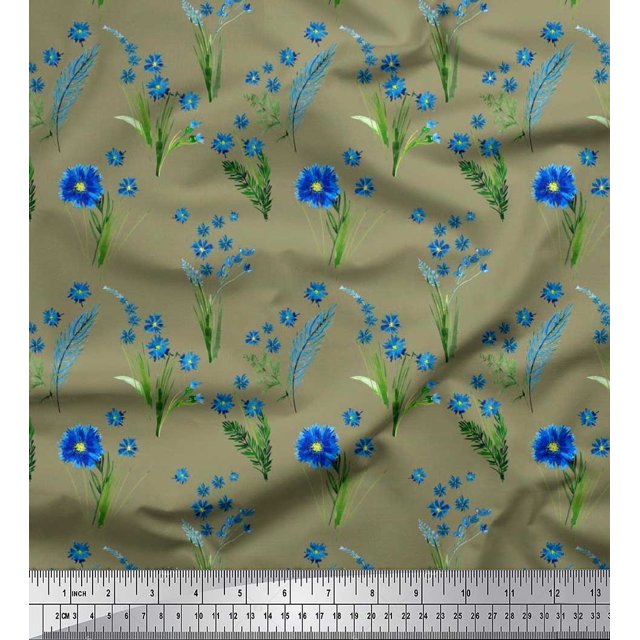 Soimoi Poly Georgette Fabric Leaves & Aster Floral Decor Fabric Printed Yard 42 Inch Wide