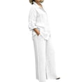 thumbnail image 1 of GDREDA Womens Cotton Linen Set 2 Piece Outfits Summer Button Down Shirt Wide Leg Pants Matching Sets White,L, 1 of 5