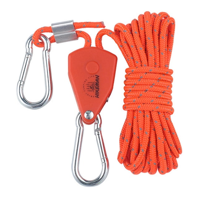 Pulley Ratchet Rope Hanger Pulley Regulator Wind Rope for Loose Secure 4mm 4m Orange