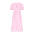 thumbnail image 4 of Mikilon Robes d'Été pour Femmes Ensemble Jupe Aguichant Robe à Carreaux à Manches Courtes Lanterne Aguichant à Col en V Profond Robes Gaine Mode Décontractée Taille Haute Unie Robe de Soirée avec Fente Rose G, 4 of 6