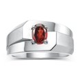 thumbnail image 1 of RYLOS Men's Rings 14K White Gold Ring Classic Solitaire 7X5MM Oval Shape Gemstone Designer Band Garnet January Birthstone Rings For Men Size 12, 1 of 7