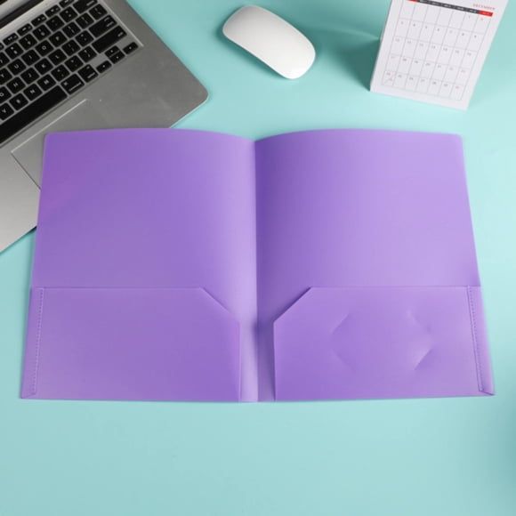 ZTTD 1Pcs Twin-Pocket Folders, File Folders with Pockets and Business Card Slot, Heavy Duty Plastic 2 Pockets Folders for Documents, Letter Size (Type1-Purple)