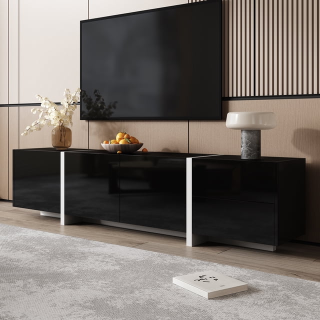 MODERNLUXE 67" TV Stand with Cabinets, Gaming Entertainment Center with LED Lights,Drawers and Black High Gloss Fronts for TVs up to 75"