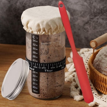 Sourdough Starter Kit for Bread,Sourdough Starter Jar with Date Marked Feeding Band,Thermometer,Cloth Cover & Metal Lid,Reusable Sourdough Bread Baking Supplies,Home Baking Supplies