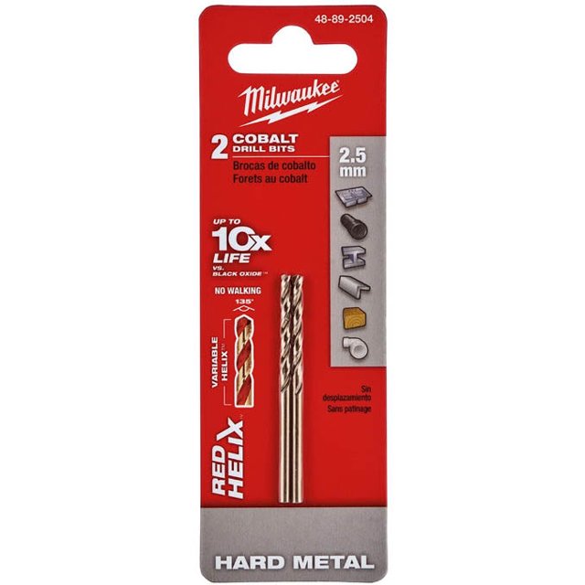 48-89-2504 - Foret Métrique Hélice Rouge 2,5mm Métal Dur COBALT (2 Pcs/pkg)