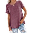 thumbnail image 1 of LUXUR Tee-Shirt Femme Manches Courtes Hauts Couleur Unie T-shirt Tunique Mode Blouse Col Rond T-shirt Bordeaux S, 1 of 2