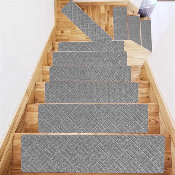 Staircase Pad for Indoor Steps, Non Slip Stair Treads for Wood Marble Brick Glass, Soft Polyester Carpet for Pets Kids Elderly, Reduce Noise, Self Adhesive, Cut to Fit, Easy Install, Washable