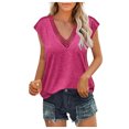 thumbnail image 1 of Birdeem Womens Summer Solid Color Sleeveless Blouses Summer Lace V Neck T-Shirts Tops, 1 of 8