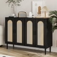thumbnail image 2 of GloryStar Sideboard Buffet Cabinet, 4 Rattan Doors Accent Storage Cabinet, Console Table Coffee Bar with Power Outlet, Adjustable Shelves for Dining Room, Kitchen, Hallway, Living Room, 2 of 8