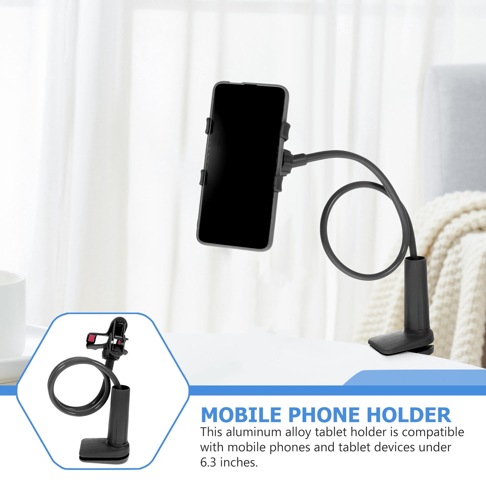 UPOUART 1Pc Clamp-on Phone Stand made of ABS and Aluminum Alloy with Double Clips for Use
