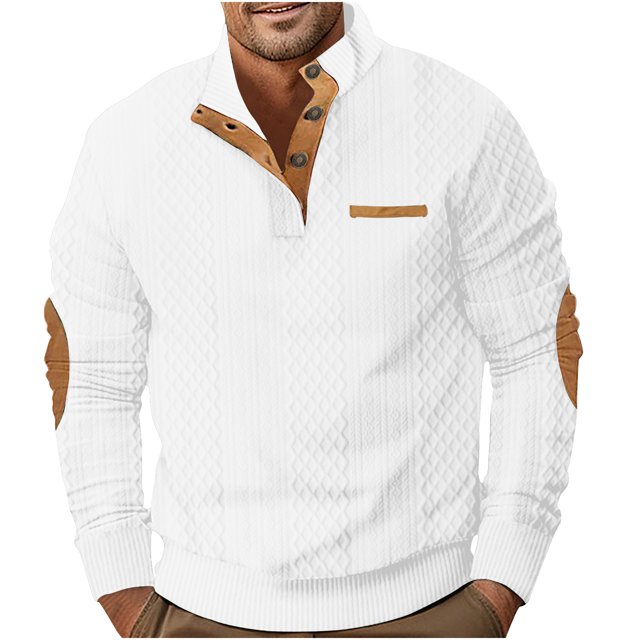 FAIWAD Mens Long Sleeve Pullover Tops Stand Collar Button Down Classic Color Block Plus Size Tops