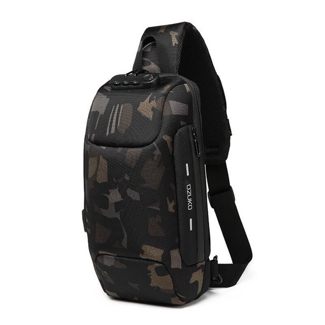 1pc OZUKO Men's Anti-Theft Chest Bag With Password Lock And USB Charging Port,