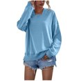 thumbnail image 1 of IROINID T-Shirt à Manches Longues en Polyester Réduit pour Femmes, Sweat à Capuche Uni, Bleu, 1 of 9