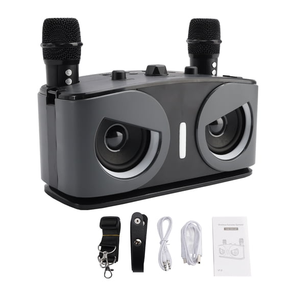 MotorGenic 20W Portable Bluetooth Speaker with Karaoke System, Dual Wireless Microphones, LED Lights, FM Radio, TF/AUX Support, for Home Theater and Party
