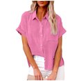 thumbnail image 1 of asjyhkr Blouses for Women Button down Short Sleeve T Shirt Solid Color Fashion Summer Tops Solid Color, 1 of 5
