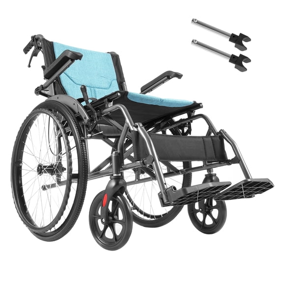 KFFKFF Wheelchair, Durable Aluminum Alloy Ultra-Lightweight Wheelchairs, Portable Wheelchair with Flip-Back Desk-Length Arms, 3-Position Adjustable Footrests, 18-Inch Wide Seat