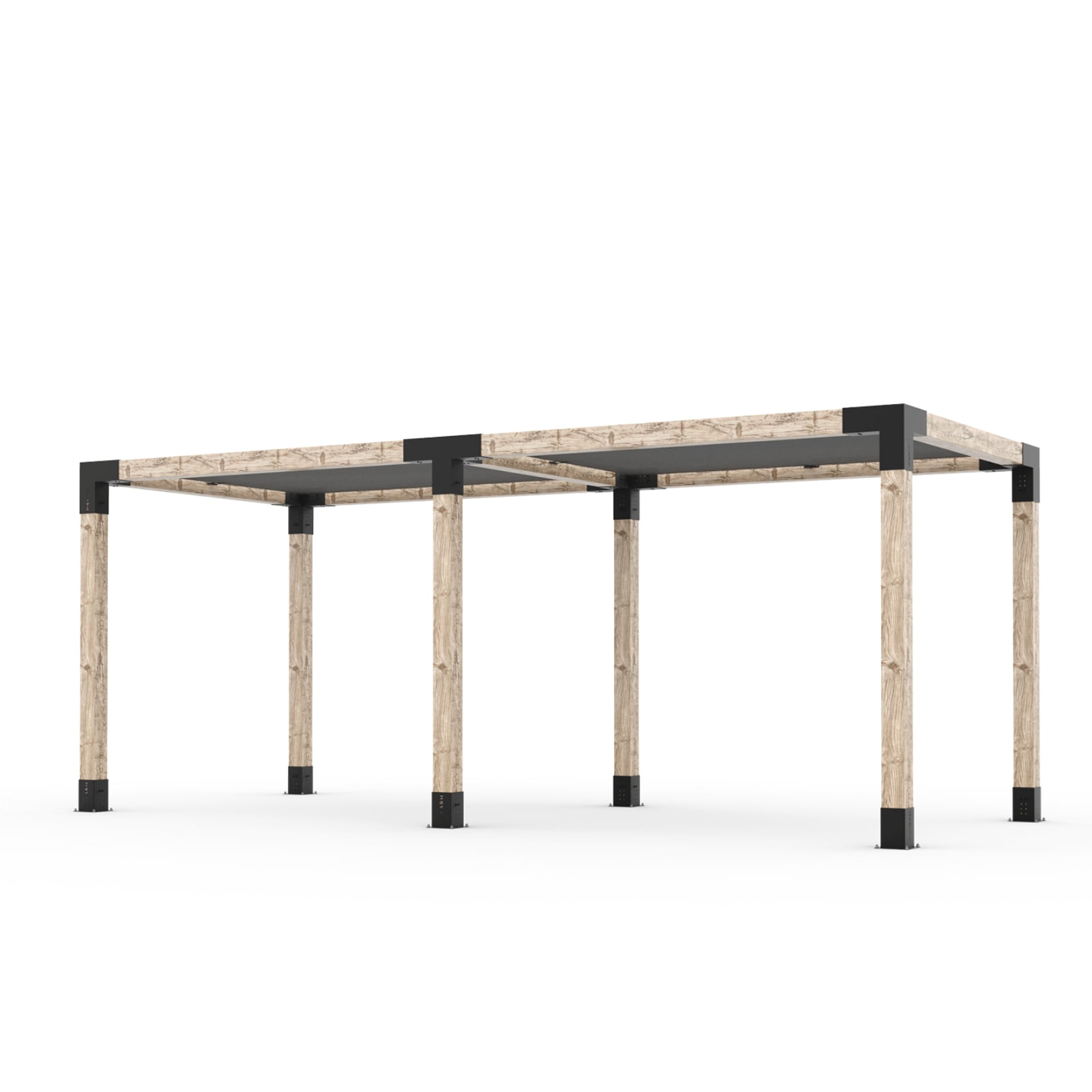 Kit Toja 12' x 22' Double Pergola avec 2 voiles d’ombre pour poteaux en bois 6x6