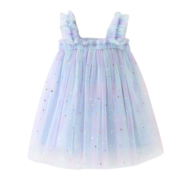 Yuyuzo Tenues d'Été pour Fillettes Robe Sans Manches Princesse Étoilée Robe de Fête Dansante Saint-Valentin