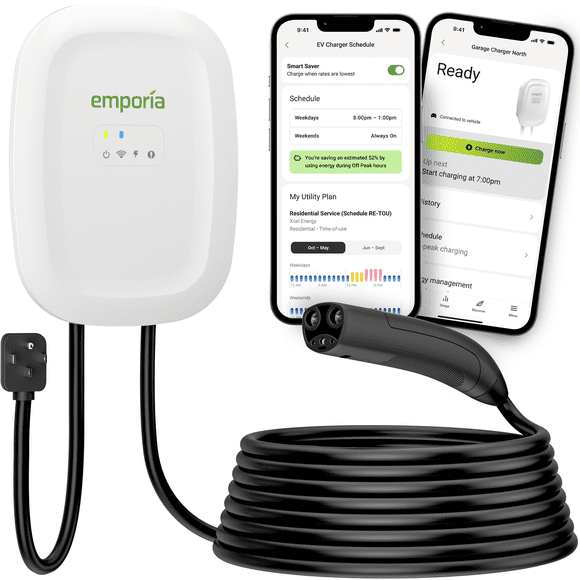 EMPORIA ENERGY LEVEL 2 EV CHARGER |NACS (TESLA) | ENERGY STAR | UL LISTED | 40-48 AMP NEMA PLUG | 24' CABLE | Smart Home Charging Station