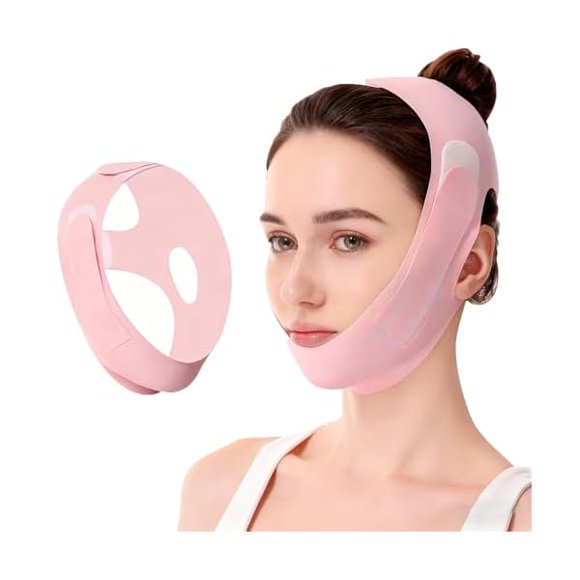 AoVoTo Chin Strap for Sleeping - Double Chin Reducer, Jawline Shaper & Face Lift, Chin Lifting Mask for Women, Reusable V Line Lifting Mask, Jawline Exerciser, Double Chin Eliminator,Pink M