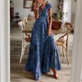 thumbnail image 1 of SMihono Robes d'Été Bohémiennes Femmes Grande Taille Mode Femmes Chiffon Été Décontracté Imprimé Col en V Manches Courtes Robe Longue, 1 of 8