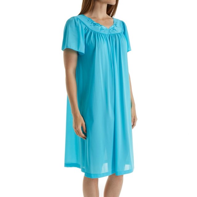 Robe à Manches Courtes pour Femmes Shadowline 36280 Petals (Turquoise 2X)