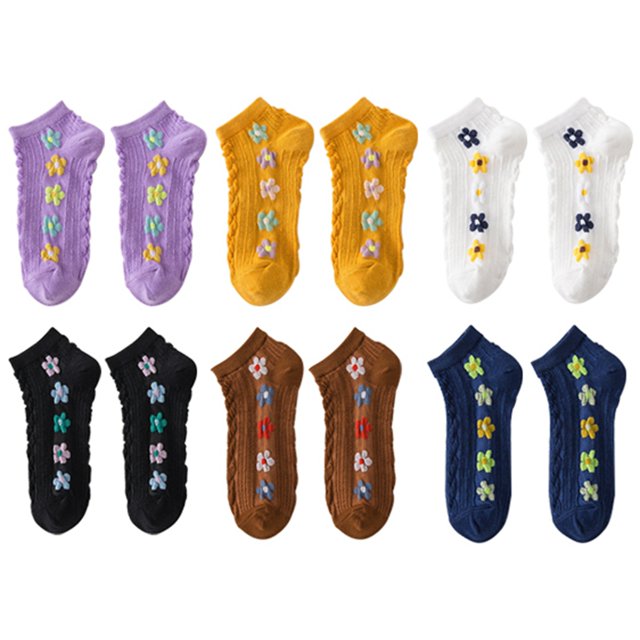 Low Cut Socks Cotton 6 Pairs Quick Dry Non-slip Flower Sport Socks Ankle Socks
