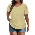 thumbnail image 1 of Penkiiy Haut d'Été Uni pour Femme Grande Taille Manches Courtes Bouffantes Col Rond Ample Mode Manches Courtes Col Rond Haut TG-5TG TG Jaune, 1 of 8