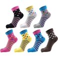 thumbnail image 1 of Chaussettes à Bout en Coton pour Femmes, Décontractées, Colorées, à Rayures, à Cinq Doigts, Lot de 7, 1 of 7