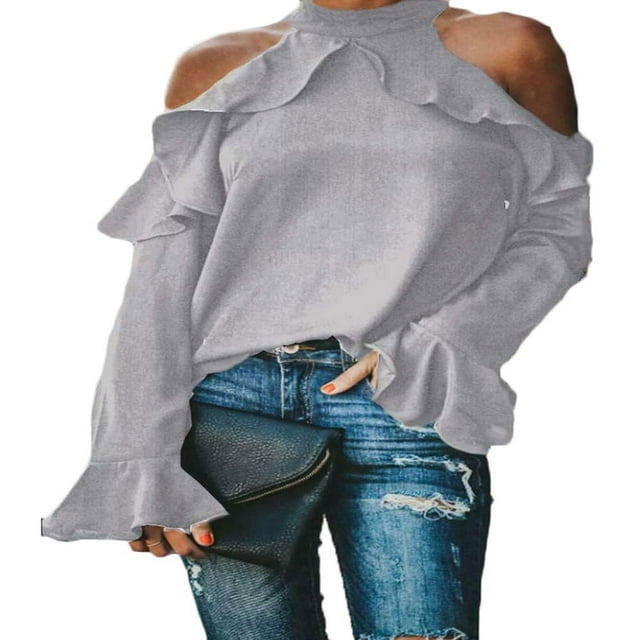 Hauts à Manches Longues Slim Fit Licol Froid pour Femmes