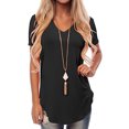 thumbnail image 3 of MAWCLOS Ladies Tee Solid Color T Shirt V Neck Tops Casual Holiday Short Sleeve Tunic Blouse Black M, 3 of 6