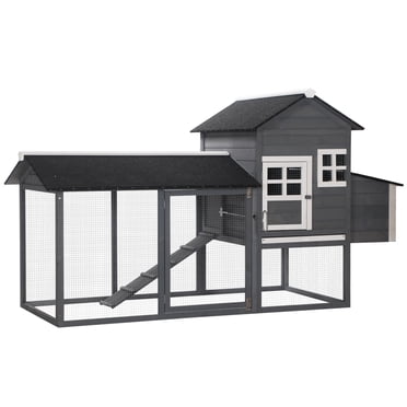 PawHut Chicken Coop Hen House with Nesting Box & Run, Grey