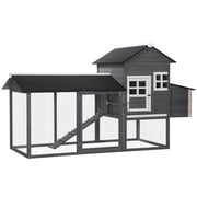 PawHut Chicken Coop Hen House with Nesting Box & Run, Grey