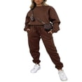 thumbnail image 1 of Women Sweatshirt Set Long Sleeve Crew Neck Hoodie Sweatpants Set Solid Activewear Set, 1 of 5