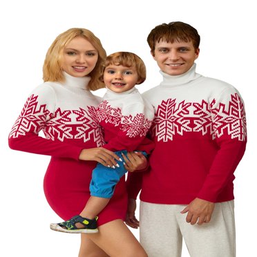 Matching Family Snowflake Christmas Sweaters Couple Holiday Knitted Pullover Top