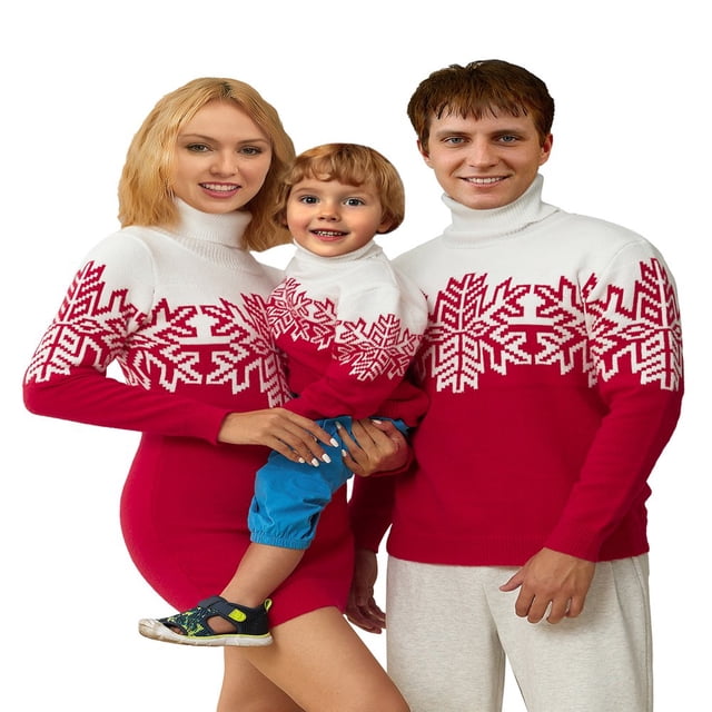 Matching Family Snowflake Christmas Sweaters Couple Holiday Knitted Pullover Top