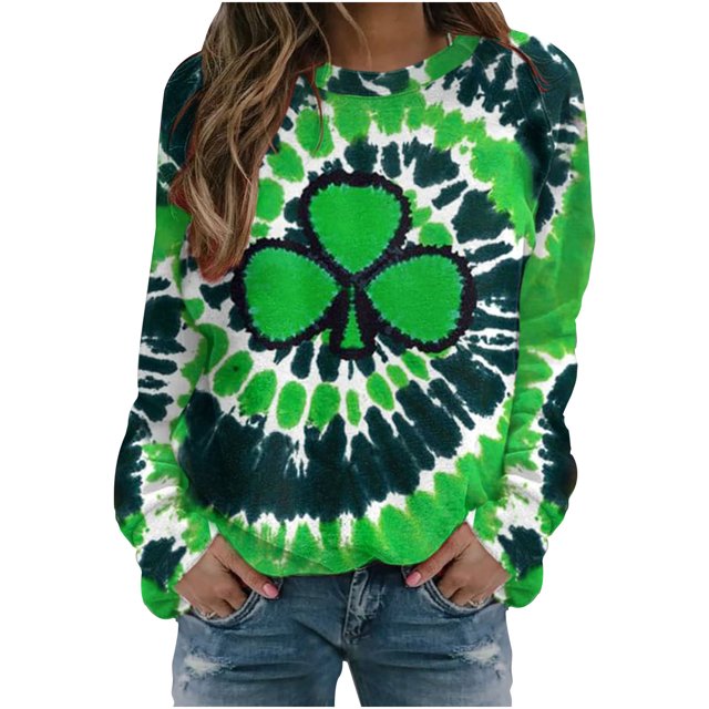 Penkiiy Chemise Femme Manches Longues Fête de la Saint-Patrick Décontractée Ample Trèfle Imprimé Graphique T-Shirt Haut 2TG Vert