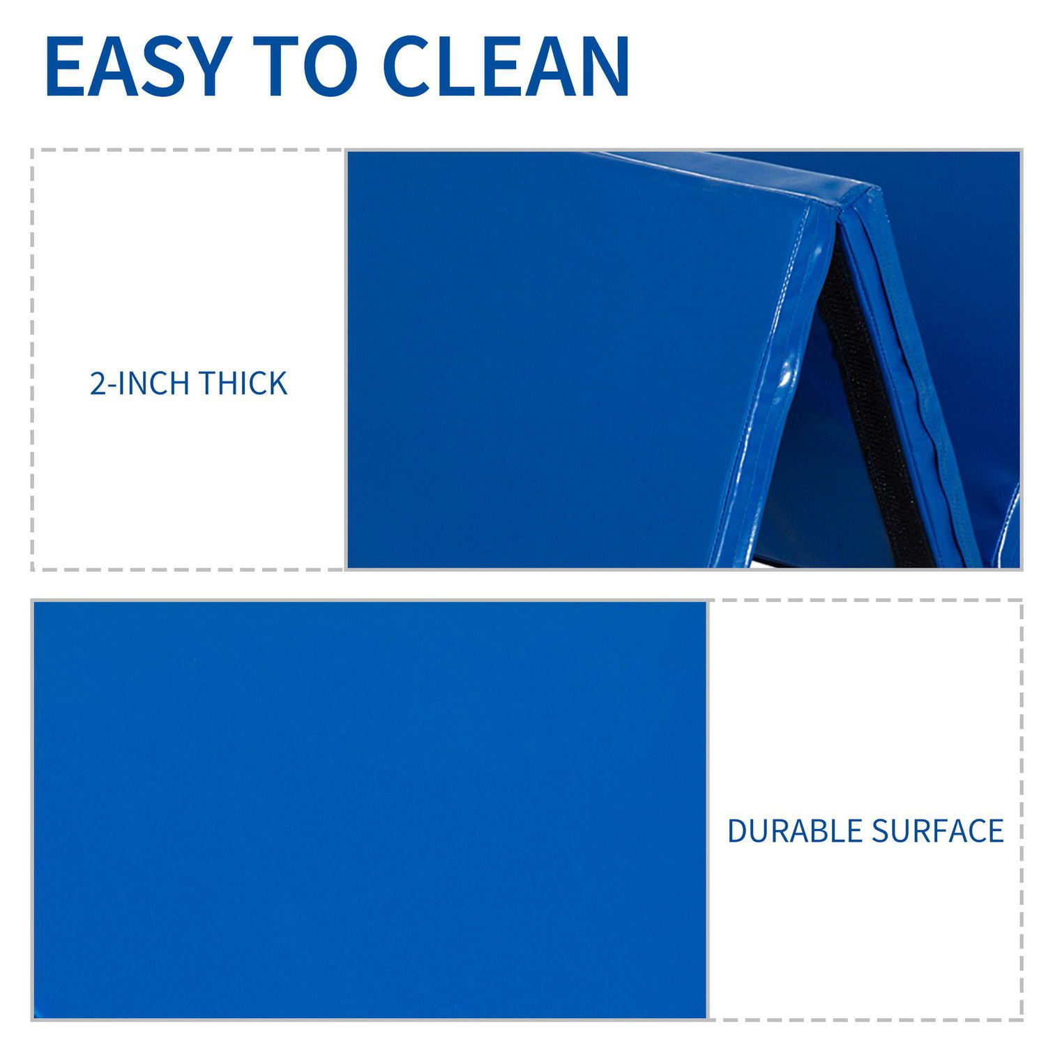 Soozier tapis de gymnastique pliable 10,2 x 15,2 x 5,1 cm, tapis d'exercice avec poignées de transport pour yoga, MMA, arts martiaux, étirements, entraînements de base, bleu