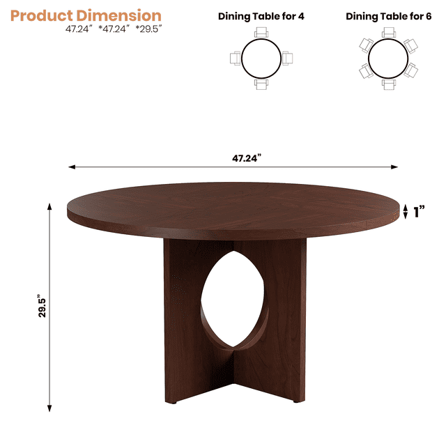 AKDSteel 47" Round Dining Table For 4–6, Space-Saving Kitchen Table With Sturdy Pedestal Base For Dining Room Or Apartment