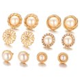 thumbnail image 1 of 6 Pairs Stud Earrings Set Fashion Fake Pearl Earring Set Crystal Ear Studs, 1 of 10
