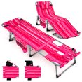 thumbnail image 1 of Gymax Chaise Longue Pliante d'Extérieur à 5 Positions avec Ouverture pour le Visage et Repose-Pieds Réglable, Rose à Rayures, 1 of 10