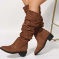 thumbnail image 4 of EGNMCR Knee High Boots Women's Fall Winter Flock Solid Color Long Boots Middle Heels Boots Pointed-Toe Knee High Boot, 4 of 6