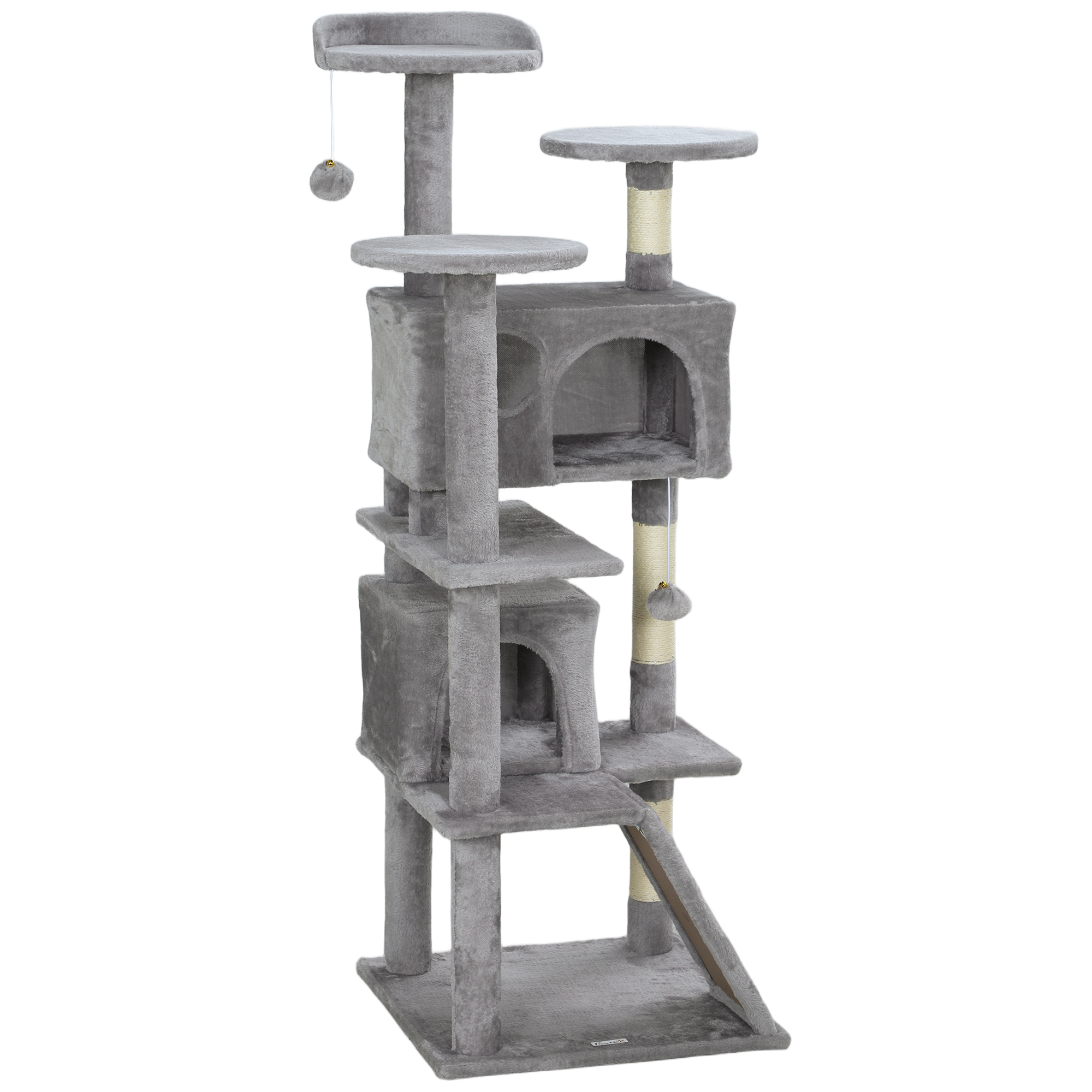 CoSoTower 54" Cat Tree, Multi-Level Cat Tower with Scratching Posts, Cat Condos, Bed, Platforms, Ramp, Toy Ball, Light Grey