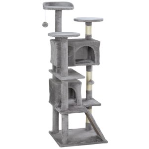 CoSoTower 54" Arbre de chat, Tour de chat multi-niveaux avec des poteaux de Scratching, Condos de chat , Lit , Plateformes , Ramp , Toy Ball , Gris clair